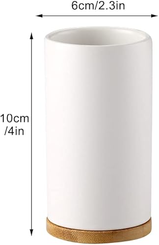 Miniatura 9 de EKDJKK Soporte para cepillos de dientes de cerámica y bambú para baño, soporte para tazas y organizador de cepillos de dientes, ahorro de espacio