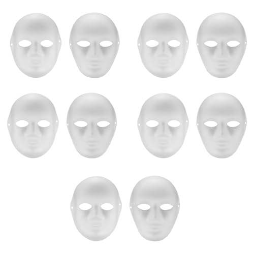 Ieron 10 Stück DIY-Masken aus weißem Papier, Maskenballmasken, Blankomasken aus Zellstoff zum Bemalen, bemalbare Papiermasken für Karneval/Cosplay/Halloween-Party, Masken für Frauen und Männer