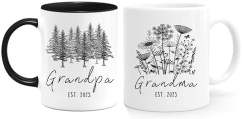 Promoted To Grandparents 2025 Mug Set, Grandma And Grandpa 2025 Coffee Mugs, Pregnancy Announcement for Grandparent Set, Grandma And Grandpa Announcement Gifts 11oz (Grandparents 2025)