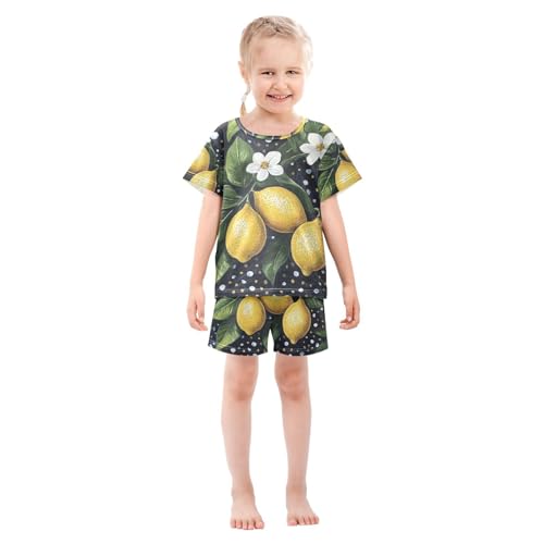 ALAZA Vintage Lemons Flowers Polka Dots Pajama Set Short Sleeve Sleepwear Soft Lounge Nightwear3