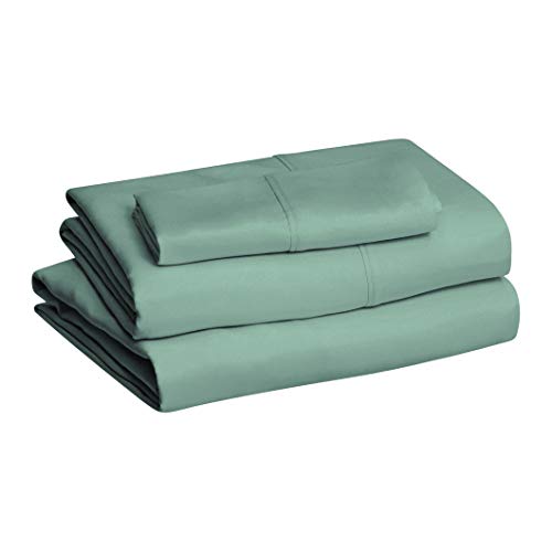 Image of Amazon Basics Lightweight Super Soft Easy Care Wrinkle Free Microfiber 3 Piece Bed Sheet Set with 14-Inch Deep Pockets, Twin, Emerald Green, Solid, Kids, Men & Women Bedding (Pack of 4)