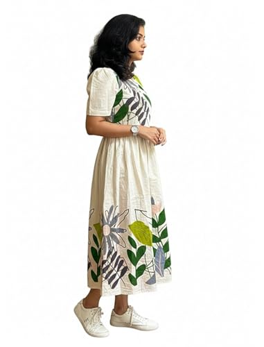 Image of ROYALICA Women's Pure Cotton Maxi Midi Dress Western Dress for Women Elegant Floral Printed Long Dresses | Soft & Breathable Fabric | Casual Trending Dress for Women