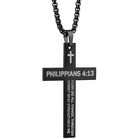 LeapoFaith Cross Pendant for Car Rear View Mirror Stainless Steel Lord's Prayer Cross Amulet Jewelry Men Christian Gift, Black Cover