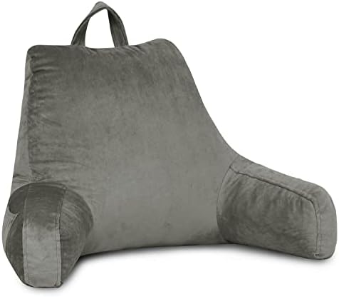 LOVTEX Reading Pillow with Removable Cover, Back Pillow for Sitting Up in Bed with Arms and Pockets, Bed Rest Pillow Adult, 20 x 15 Inches(Dark Grey)