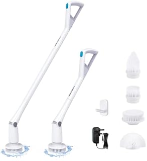 2022 UpgradedElectric Spin Scrubber Cordless, TARCHER Pro Variable Speed Power Shower Scrubber, Electric Cleaning Brush with Extension Rod, 4 Replaceable Brush Heads for Tub, Bathroom, Tile Grout