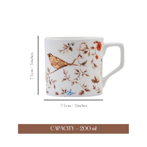 Image of GOLDEN QUEEN'S Bone China Microwave Safe Coffee & Tea Cups - Set of 6 | Perfect for Daily Use | 200 ml - Birdsong