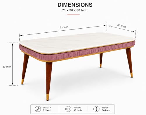 Image of WOODEN SPACE 6-Seater Wooden Dining Table Set | Nano Composite Marble Top | Solid Wood Base | Modern Dining Room Furniture with 6 Chairs (Pink)