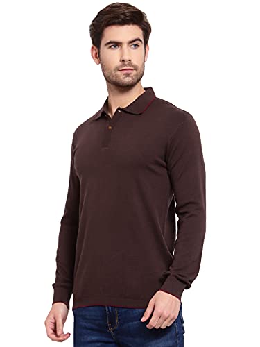 Image of Kalt Mens Basic Solid Full Sleeves Polo Cotton Blend Knitted Regular Fit Polo-Neck T-Shirts with Collar Stylish