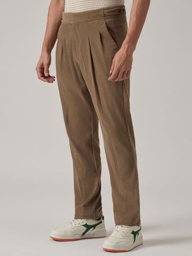 Image of Banana Club Men's Corduroy Gurkha Pants - Classic Cream Cotton Trousers with Regular Fit and Distinctive Waist Design for Casual Wear
