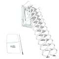 Attic Ladder Pulldown,12 Pedals Attic Ladder Telescopic Ladder,Wall-Mounted Folding Stairs for Attic, Retractable Attic Ladder with Armrests,11.5ft Vertial Height (White)