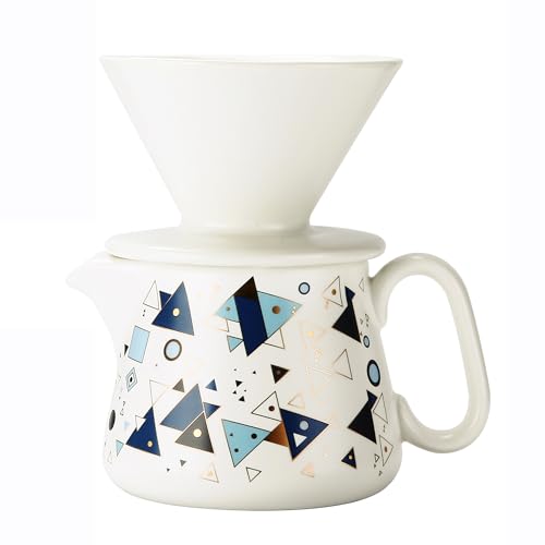 Image of Pour Over Coffee Maker, Ceramic Coffee dripper with 100 pcs Paper Filter, Ceramic coffee Server with Lid, 15.5oz /450 ml, Suitable for 1-2 people (White A)