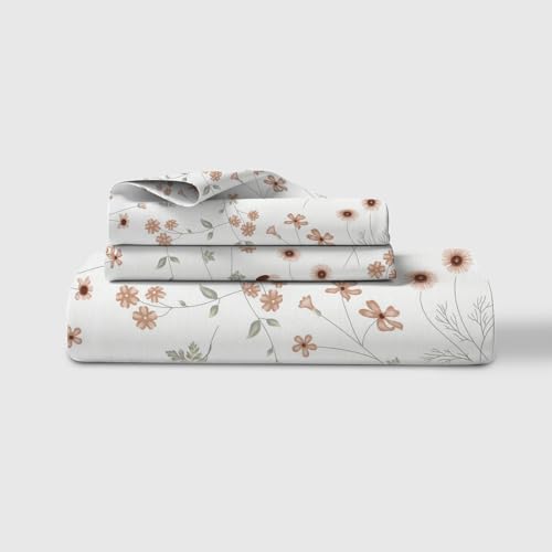 Image of LINENWALAS 100% Cotton Bed Sheet for Single Size Bed, Floral Printed Single Bedsheet with 1 Pillow Covers | 210 TC Soft, Breathable, Luxury Bedsheet (Crimson Flower, 60 x 90 Inches)