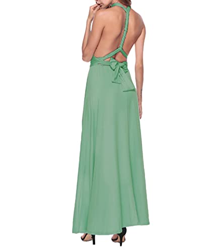 Image of Sexyshine Women's Backless Gown Dress Convertible Multi-Way Wrap Halter Cocktail Dress Bandage Bridesmaid Long Dresses