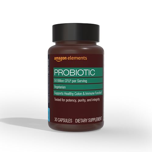 Amazon Elements One Daily Adult Probiotic Blend Supports Healthy Colon and Immune Function 50 Billion CFU (2 Strains) 30 Capsules 1 Month Supply (Packaging May Vary)