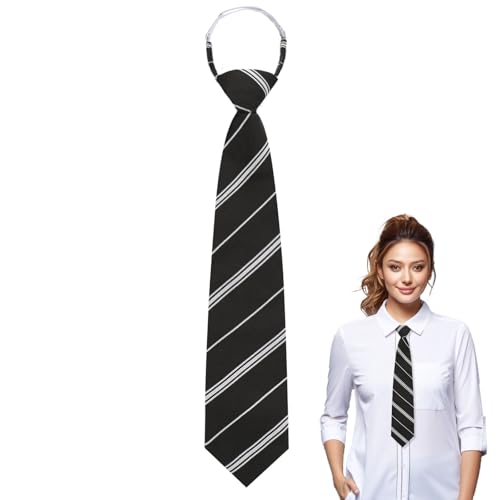 Luckyvestir Ties for Women, Black Tie for Women, Striped Womens Ties for Girls Boys School Graduation (A: Black & White)