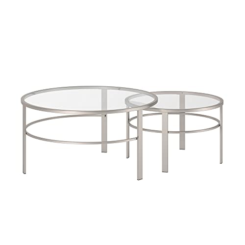 Henn&Hart Round Nested Coffee Table In Satin Nickel, Modern Coffee Tables For Living Room, Studio Apartment Essentials, 36" Wide #TOP6