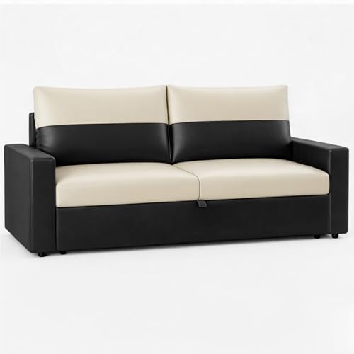 Image of SOCOZI Enrique 2 Seater Sofa Cum Bed | Premium Leatherette Upholstery | Modern Convertible Design | Comfortable Seating & Sleeping Solution for Living Room (Black-Cream)
