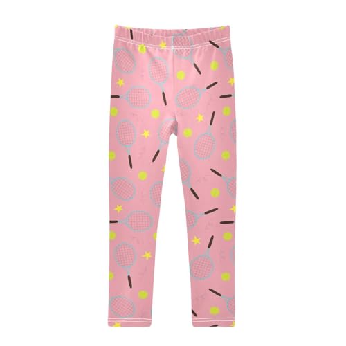 Tennis Rackets Balls Girls Leggings,Workout Leggings for Girls Toddler Athletic Leggings Size for 3-10T