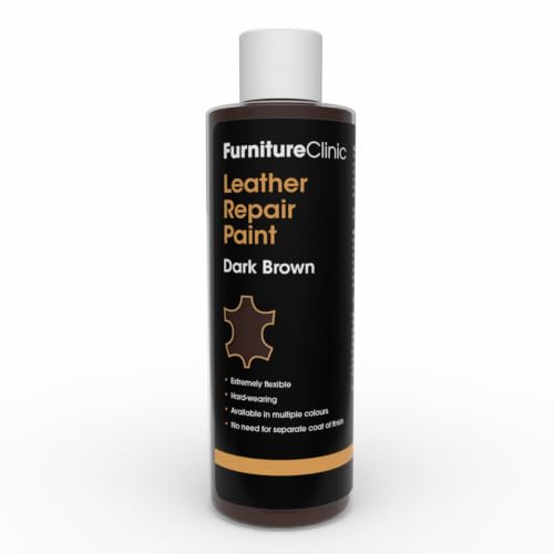 Image of Furniture Clinic Leather Repair Paint | 2-in-1 Seal and Color | Use on Scratches, Tears, and Holes in Car Seats, Furniture | Quick and Easy Leather Repair Kit for Furniture (Dark Brown, 250ml / 8.5oz)