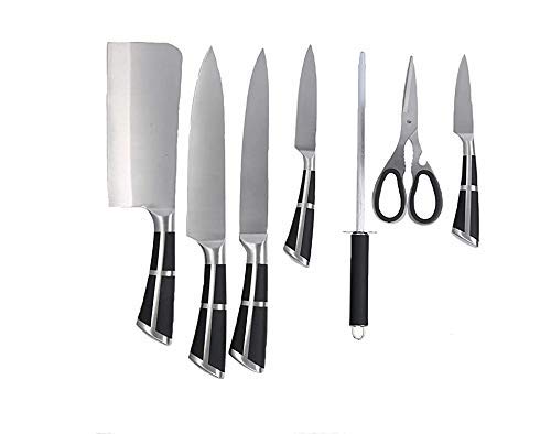 PYU 7 in 1 Steel Kitchen Bread Knife Set,Chef Knife,Steak Knives,Carving Knife,Fruit Knife,Pizza Knife,Scissors & Sharpener