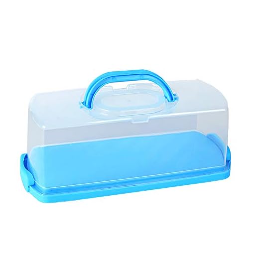 Agyvvt Portable Bread Box with Handle Loaf Cake Container Plastic Rectangular Food Storage Keeper Carrier 13inch Translucent Dome for Pastries, Bagels, Bread Rolls, Buns or Baguettes (Blue)