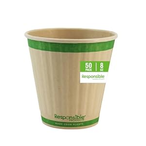 8 oz Rigid Insulated Paper Hot Cups (squat), Tree-Less™ Compostable Insulated Coffee Cups, Tree-Free, Made Without PFAS, Natural Brown (50 Count)