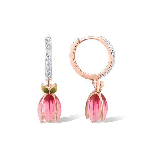 Santuzza 925 Sterling Silver Enamel Tulip Cuff Pierced Earrings for Women2