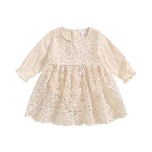 Image of Newborn Baby Girl Floral Romper Dress Long Sleeve Lace Jumpsuit Ruffles A-Line Patchwork Skirt