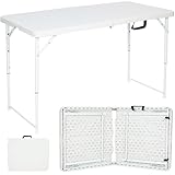 Nyxi 4ft Folding Table – White Top & Legs – Adjustable Height 56–74cm – Sturdy, Waterproof & Portable – 122Lx61Wcm for Camping, BBQs, Garden, Party Use – Heavy-Duty, Easy to Store