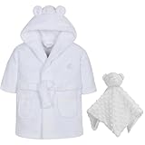 Baby Dressing Gown Comforter Set, Newborn Baby Gift Set Robe with Comforter for Boys and Girls, Perfect for Gender Reveal and gift Hamper, White, 0, 6 Months
