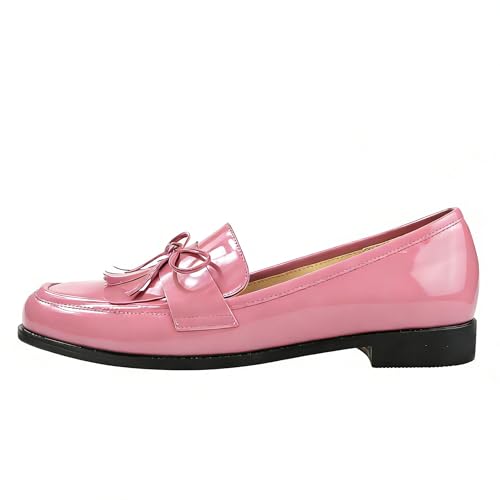 Image of LEMUTISME Women Tassel Bow Penny Loafers Slip On Low Flat Heel Dress Shoes