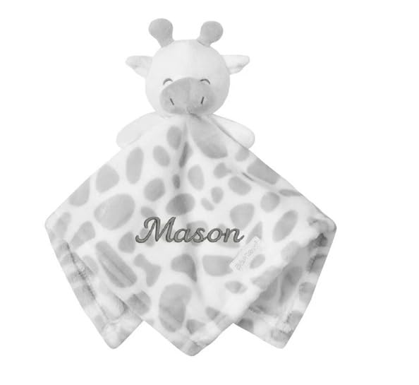 Personalised Newborn Baby Boys Girls Toy Comforter Blankets Elephant, Bunny, Giraffe, Zebra Teddy Embroidered Name | Gift Toy Comforter (Baby Giraffe)