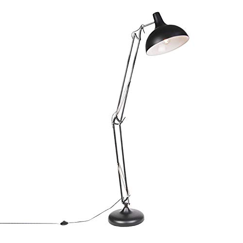 Qazqa Retro/Vintage Lámpara de pie industrial negra ajustable - HOBBY Acero Redonda Adecuado para LED Max. 1 x 60 Watt
