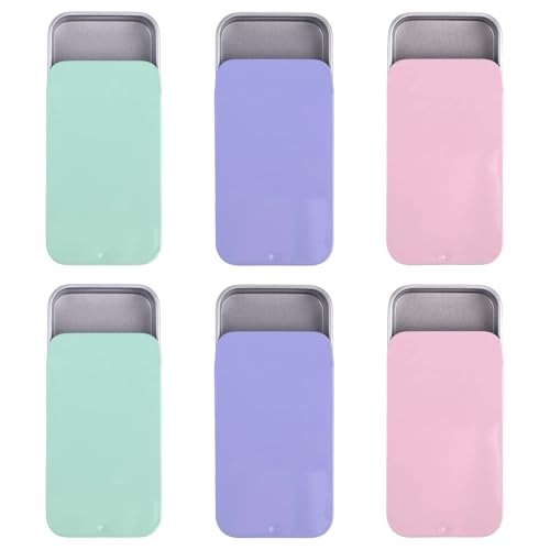 6pcs Mini Boîtes en Métal, 6x3,4x1,1cm Rectangulaires à Couvercle Coulissant Idéales pour Ranger Bonbons Bijoux Loisirs Créatifs Baumes à Lèvres et...