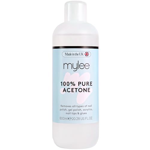Mylee 100% Pure Acetone (600ml) - Gel Nail Polish Remover Maximum Strength Professional Soak-Off for UV/LED Acrylics Nail Tips & Glue - Made in the UK
