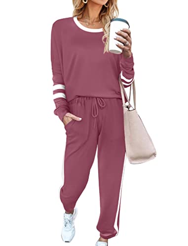 Image of Aloodor Sweatsuit for Women 2 Piece Outfits for Womens Crewneck Sweatshirts Pullover