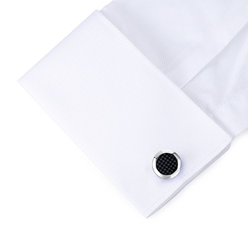 Mancuernillas redondas para hombre acero negro miniatura 4