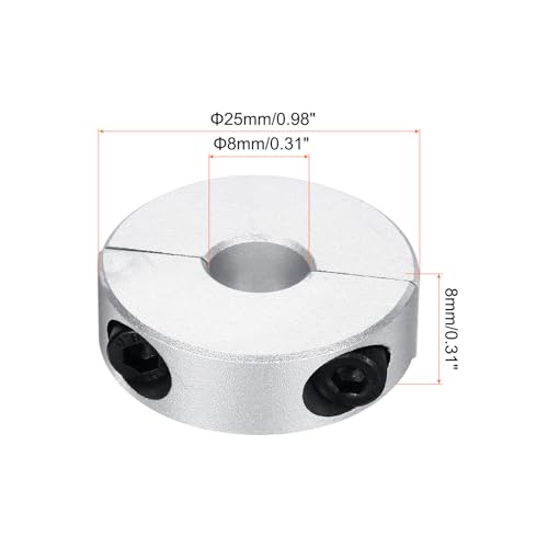 QUARKZMAN Aluminium Stellringe 8 mm Innendurchmesser Doppelt Geteilter Klemmring Silber Wellenring Bohrung Set-Schrauben Klemmringe Tiefenanschlag für Bohrer Auto Robotik 4 Stück