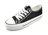 Tipo de tacón: Plataforma Zapatillas de Lona con Plataforma Negra Bambas Suela Doble Piso Deportivas Plataforma Mujer Negro 40