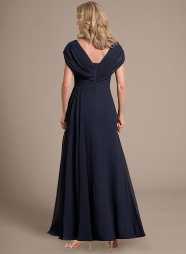 Tea Length Mother of The Bride Dresses Chiffon V Neck Wedding Guest Dress Pleated Formal Evening Gowns2