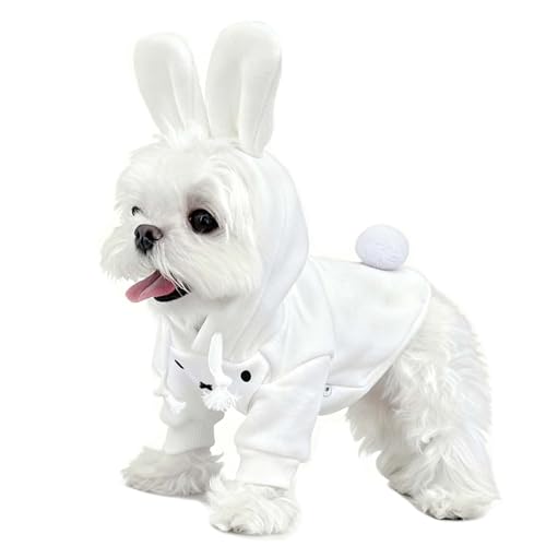 MuYaoPet Dog Easter Bunny Costume with Rabbit Ears & Fluffy Tail Cute Rabbit Pet Outfit for Small Medium Large Dogs Warm Plush Halloween Party Puppy Clothes Hoodie Sweater Shirt L