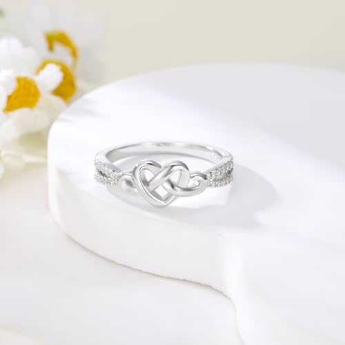 Solid 10K 14K 18K Gold Love Knot Infinity Promise Ring for Women Moissanite Infinity Engagement Wedding Ring Mother Daughter Ring Mothers Day Christmas Birthday Jewelry Gift for Her2