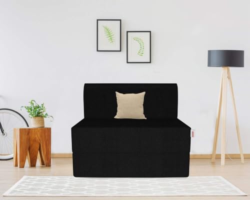Image of Coirfit Single Seater, 3' X 6' Feet Folding Sofa Cum Bed - Perfect for Guests - Jute Fabric Washable Cover with Free Cushions - Black