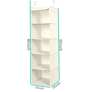   5-Shelves-Hanging-Closet-Organizer-2-Pack-Hanging-Storage-with-6-Side-Pockets-for-Clothes-Shoes-43x12x12Beige