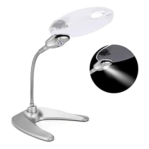 Augot Magnifying Glass with Light and Stand, 5X 1.8X Magnifying Glasses Frameless Desktop Magnifying Glasses for Hobbies Reading Hands Free Magnifying lamp LED Illuminated Magnifier Cover
