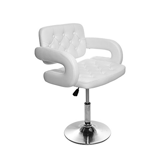 Sillón Peluquería Barbería Maquillaje Tapizado PU 360 ° Giratorio Altura Ajustable (Blanco)