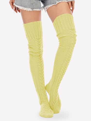 Image of YELAIVP Women's Cable Knitted Thigh High Boot Socks Extra Long Winter Stockings Over Knee Leg Warmers