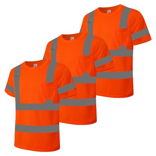 Graunton High Visibility Shirts for Men Women Quick Dry 3 Pack Orange XL