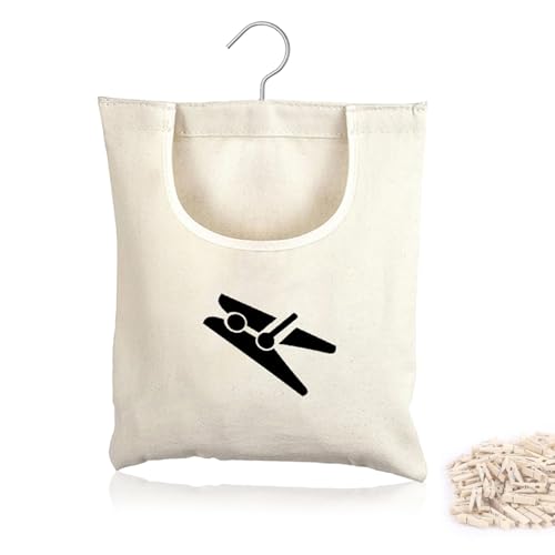 Clothes Peg Bag, Peg Bag for Clothespins, Linen Clothes Peg Bag, Holds 100 Clothespins, Hanging and Reusable Peg Bags for Clothespins, 32 x 28 cm, beige, Unisex