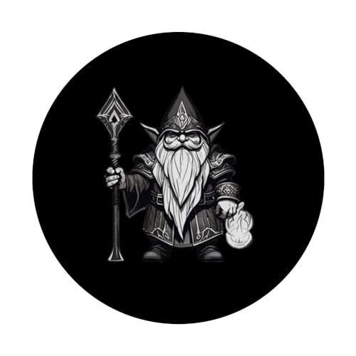 Magical Gnome Wizard Illusionist Beard Graphic PopSockets Swappable PopGrip, Black - Image 3